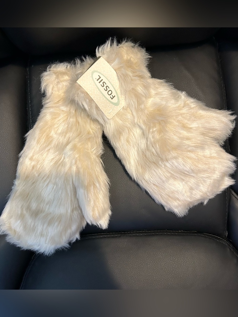 NWT Fossil Lydia Faux Fur Mittens Gloves Cream Winter Snow Fancy Warm